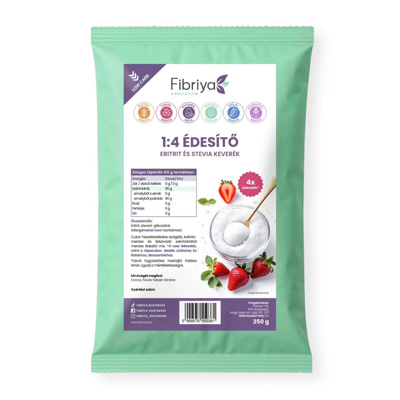 Fibriya 1:4 Sladidlo – Erytritol & Stévia 250g