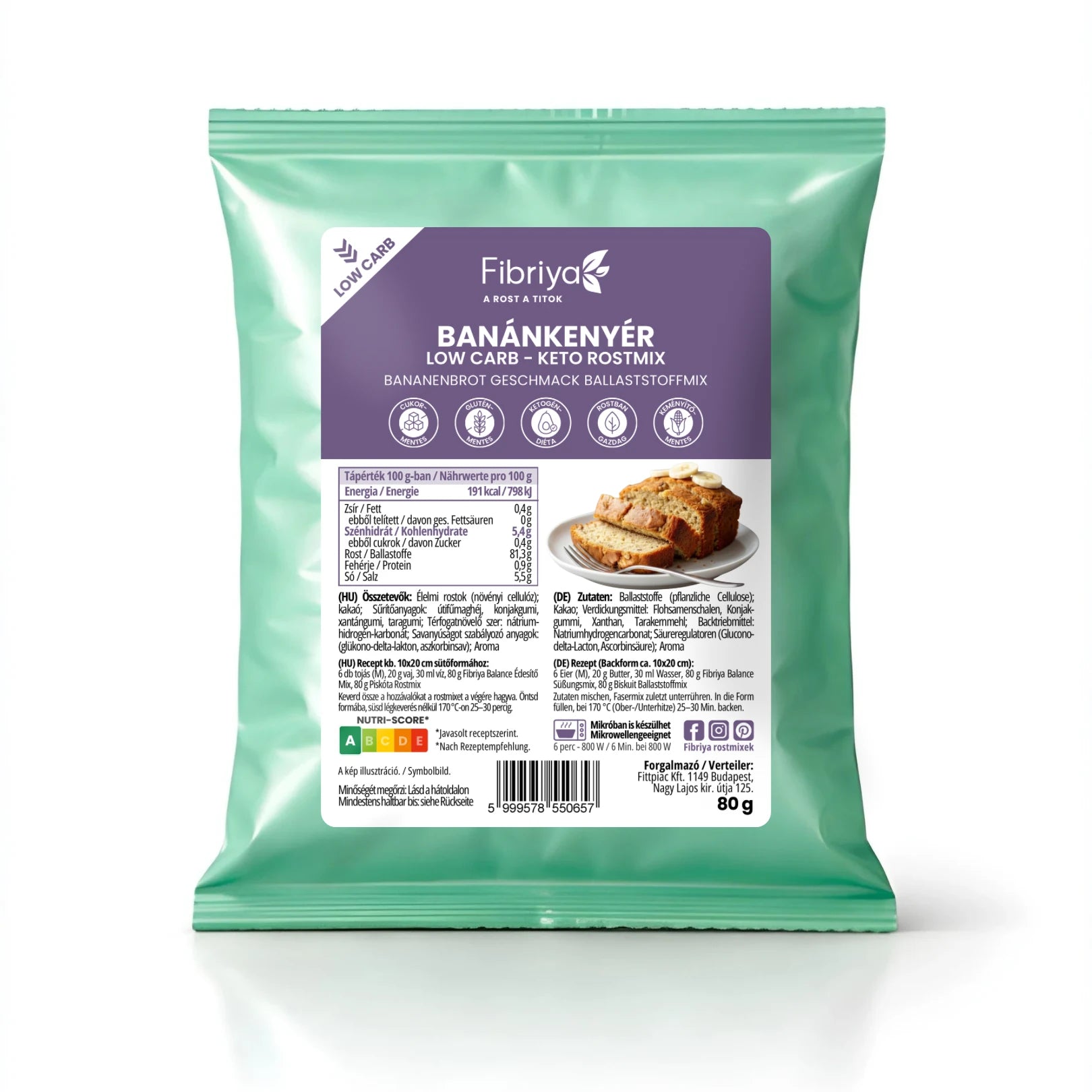 Fibriya banánový chlebík – nízkosacharidová keto vlákninová zmes 80g
