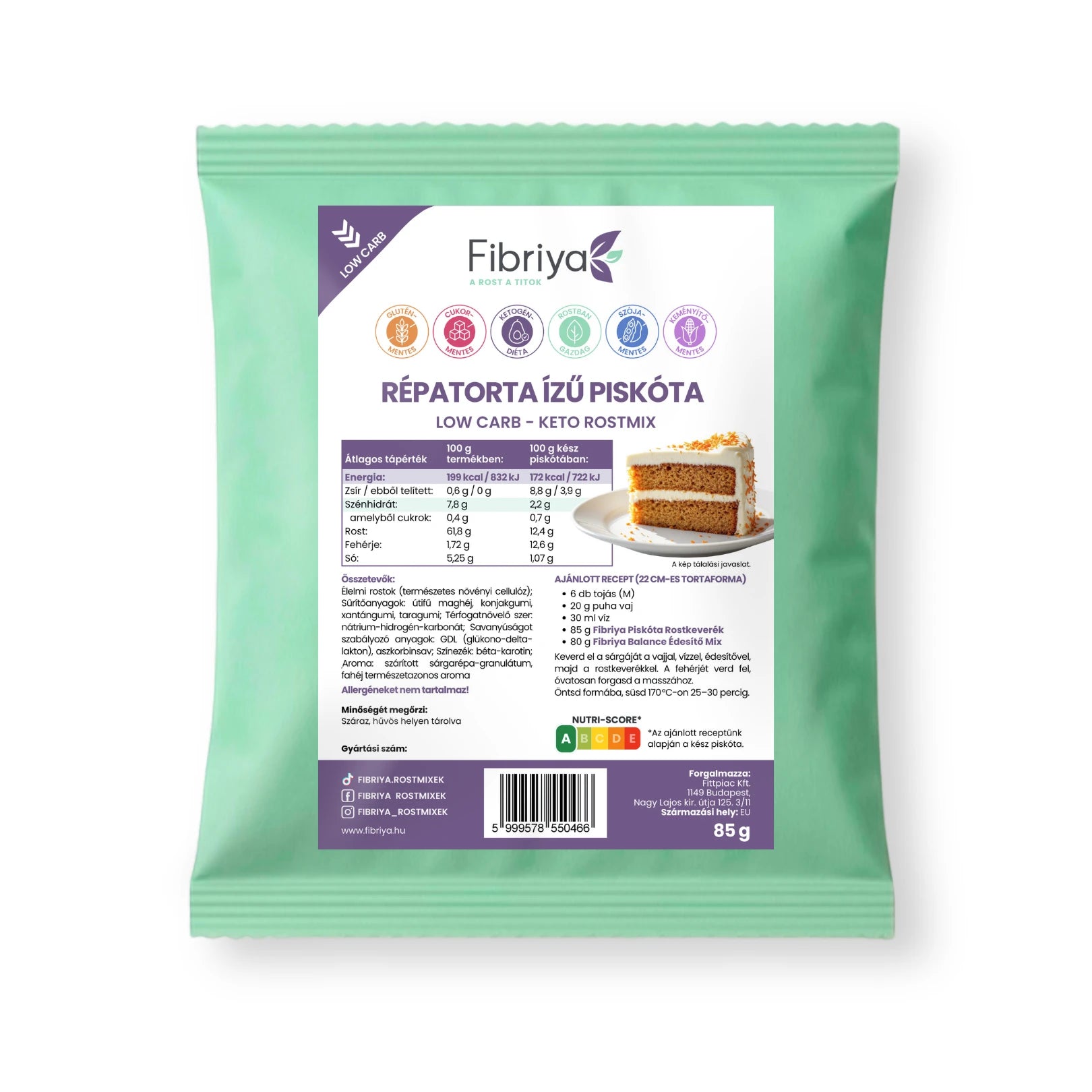 Fibriya mrkvový koláč piškóta – Low-Carb Keto vlákninová zmes 85g