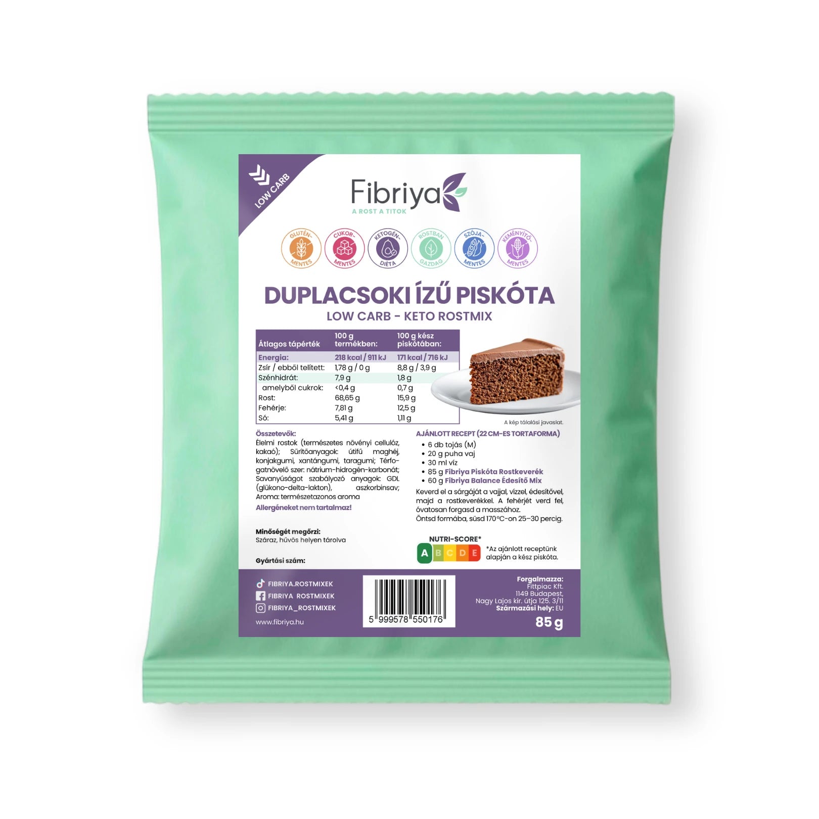 Fibriya Dvojitá čokoládová sušienka – Low-Carb Keto Vlákninová zmes 85g