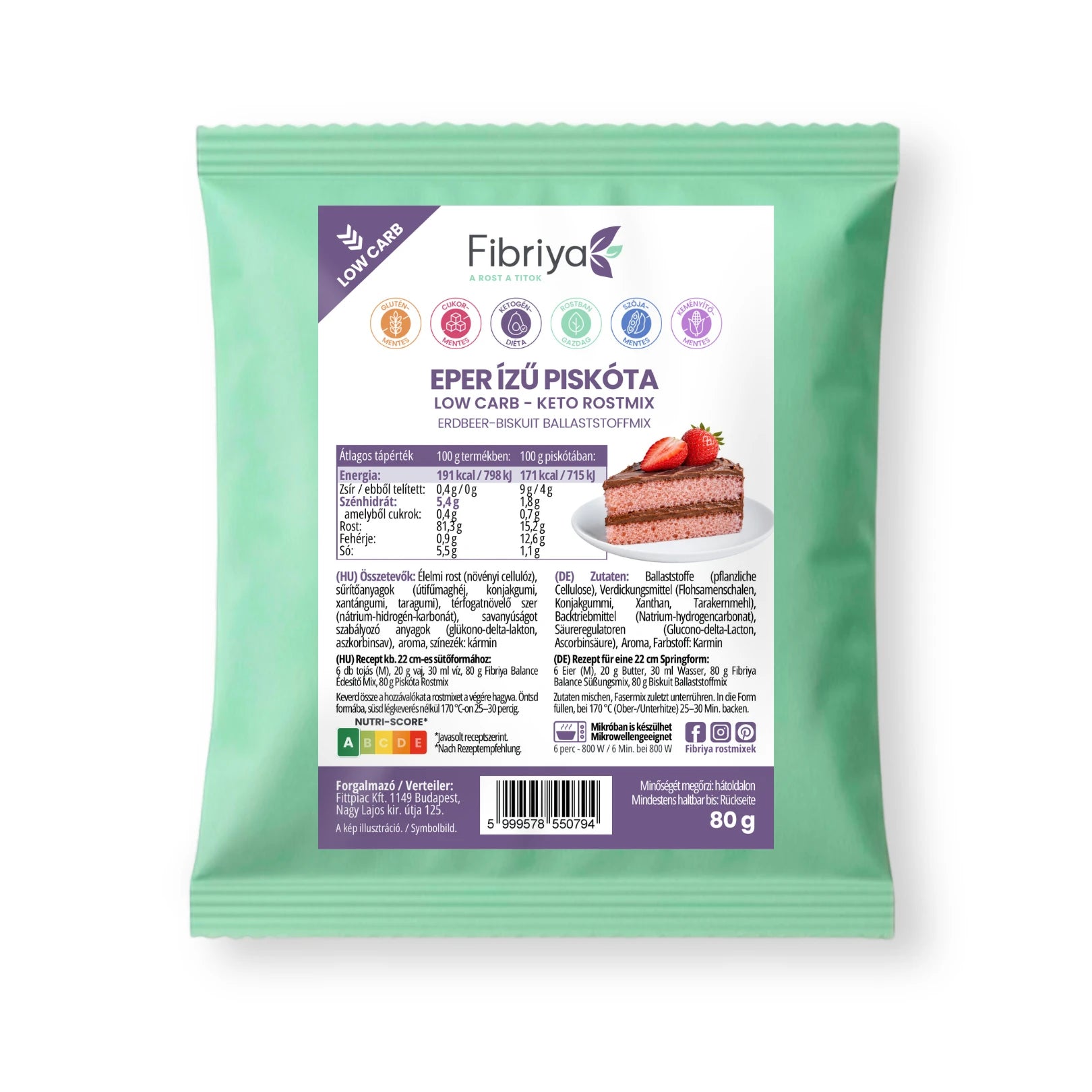 Fibriya jahodový biskvit – nízkosacharidová keto vlákninová zmes 80g