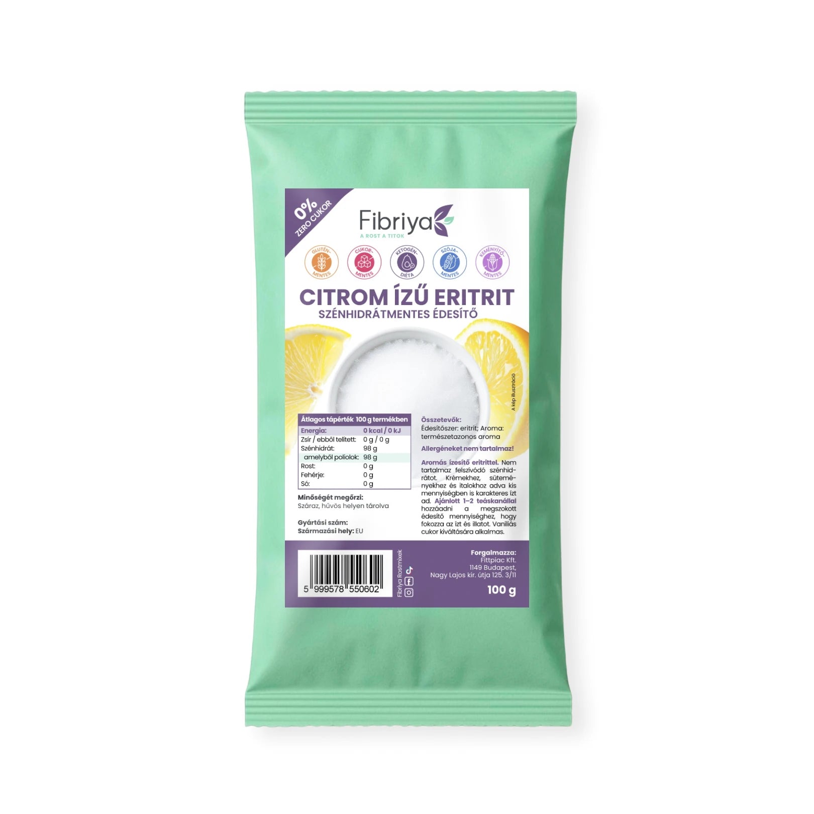 Fibriya Erytritol Citrón – Sladidlo bez sacharidov 100g
