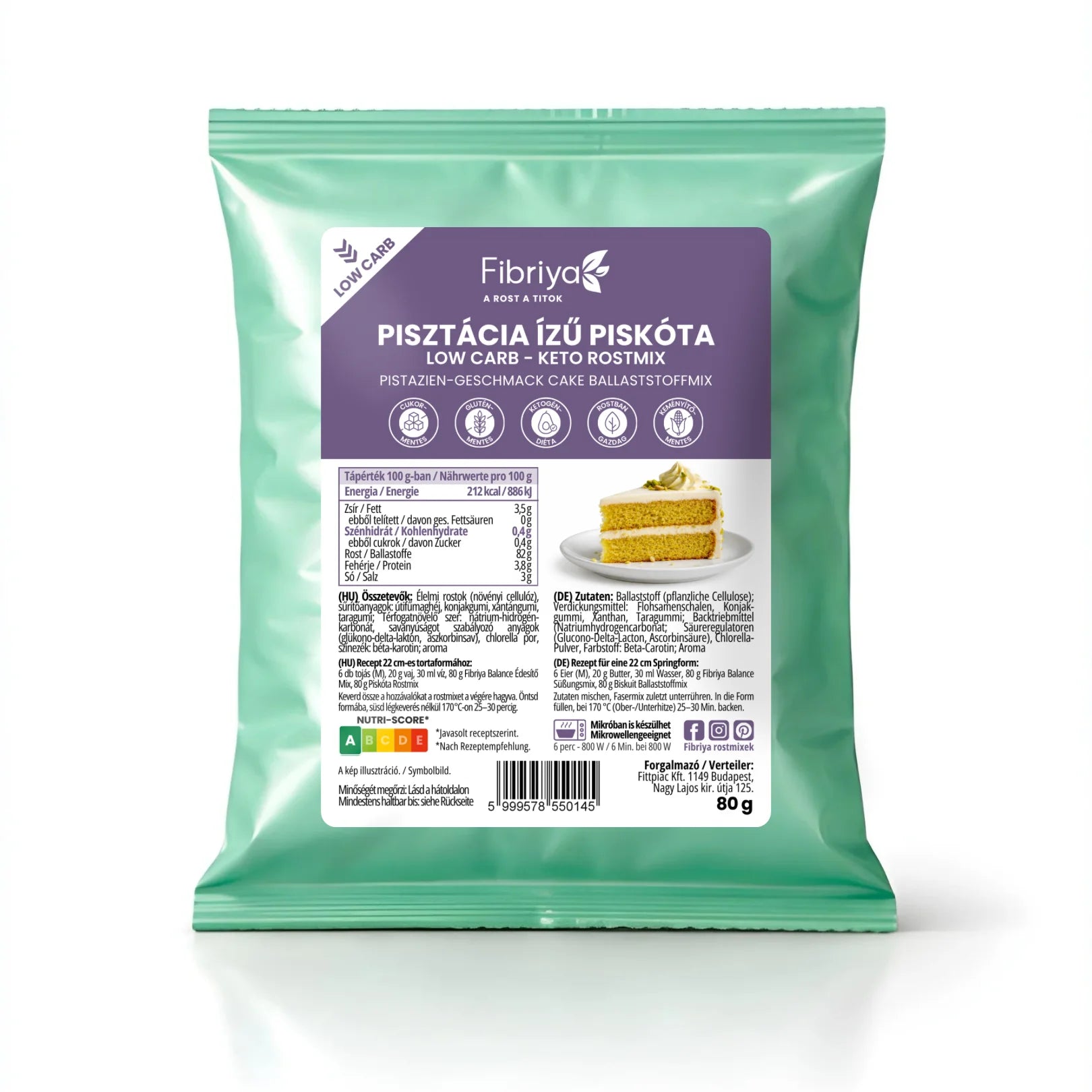 Fibriya pistáciový biskvit – nízkosacharidová keto vlákninová zmes 80g