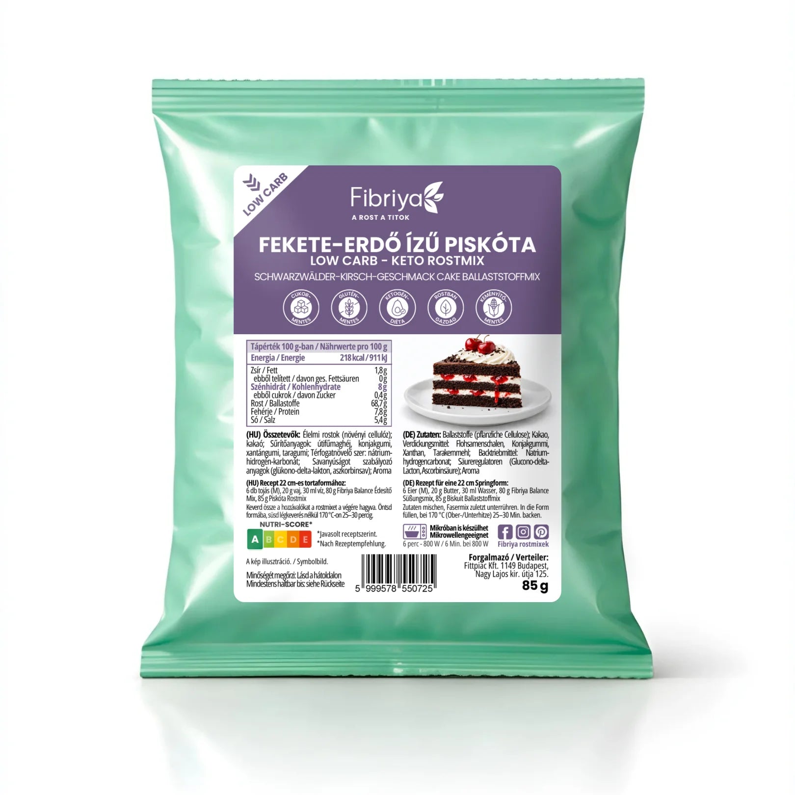 Fibriya biskvit s príchuťou schwarzwaldskej torty – nízkosacharidová keto vlákninová zmes 85g