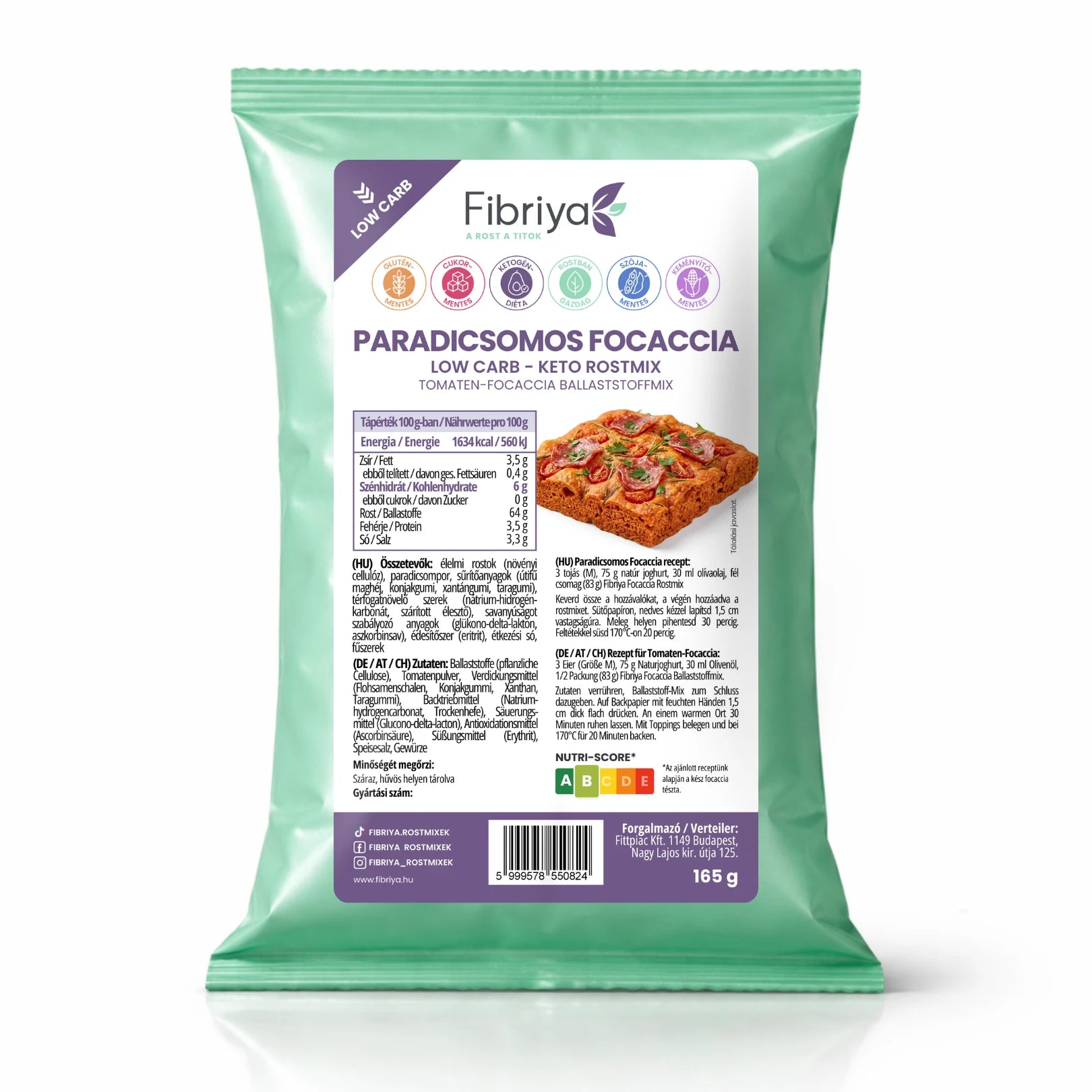 Fibriya paradajkovo-bylinková focaccia – nízkosacharidová keto vlákninová zmes 165g