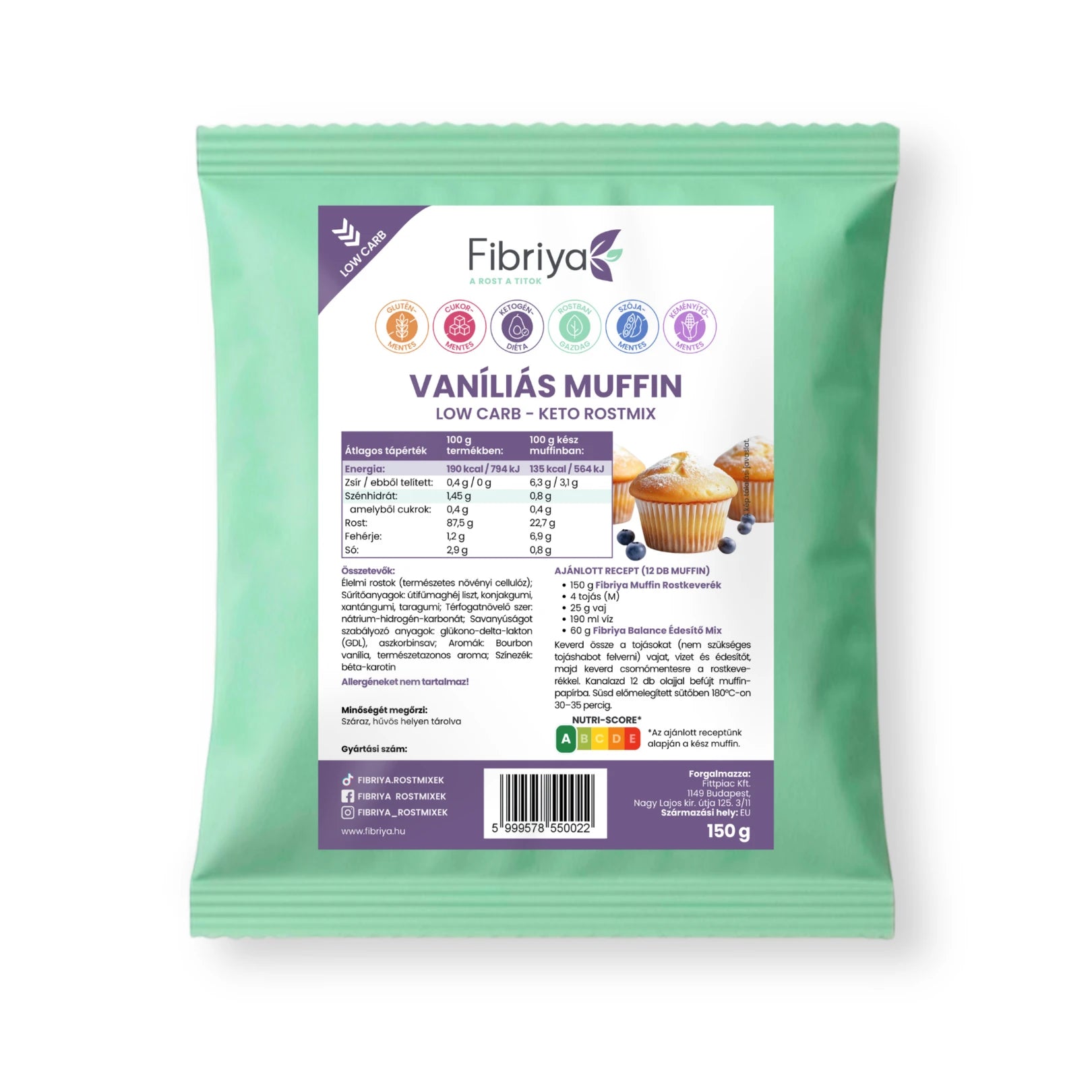 Fibriya Vanille-Muffin – Low-Carb Keto Ballaststoffmix 150g