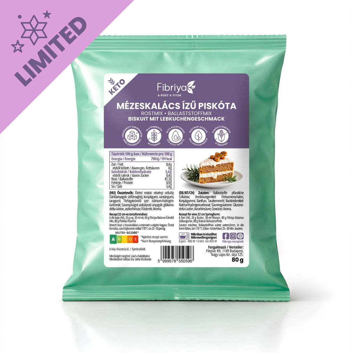 Fibriya perníkový biskvit – nízkosacharidová keto vlákninová zmes 80g