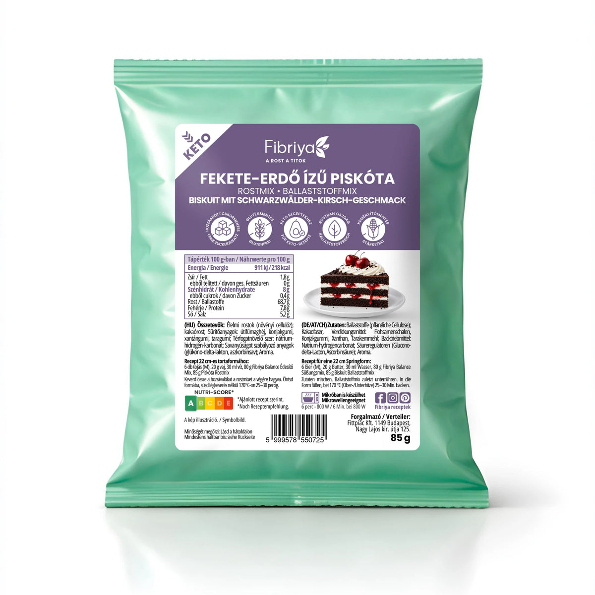 Fibriya Biskuit mit Schwarzwälder-Kirsch-Geschmack Keto Ballaststoffmix 85g