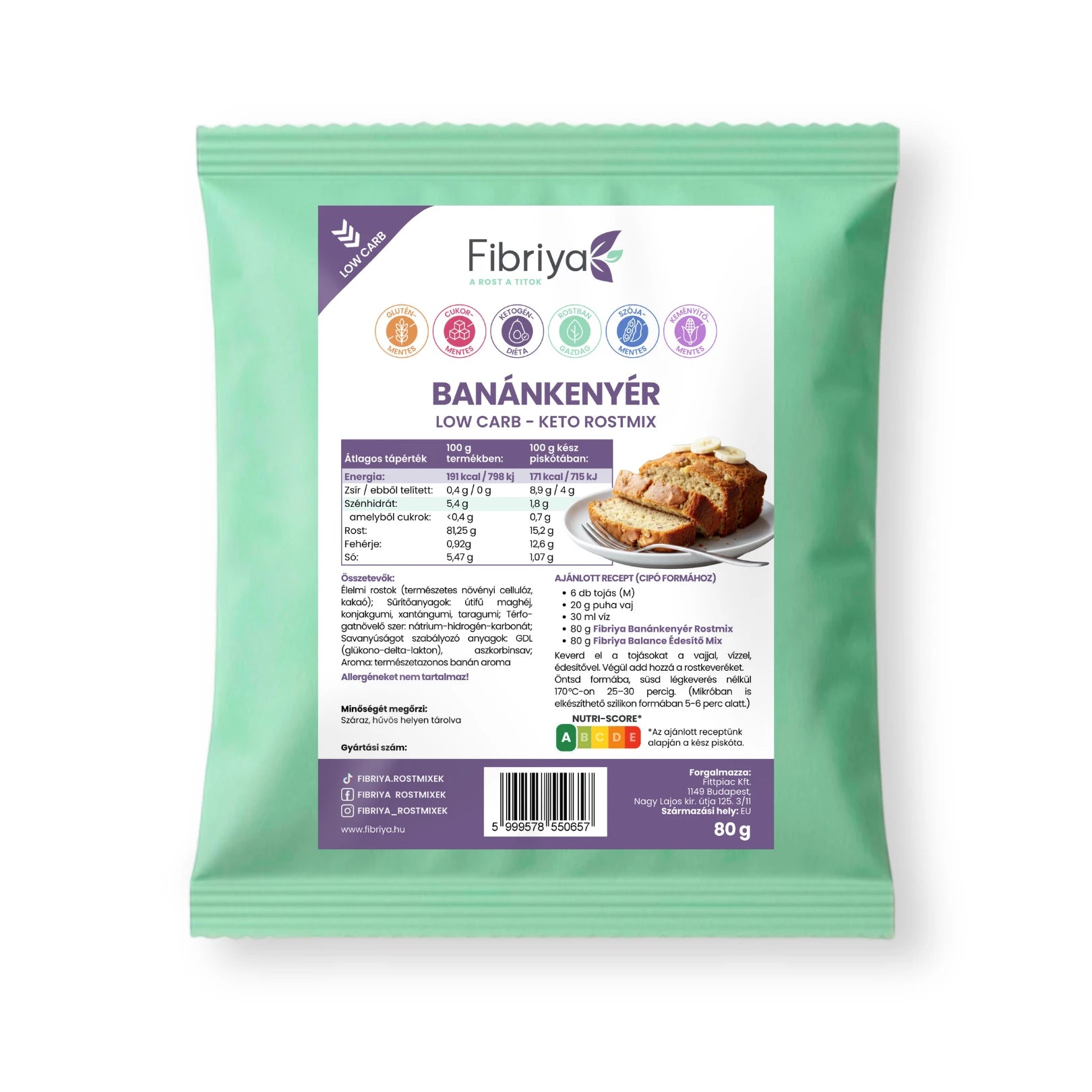 Fibriya banánový chlieb Low Carb Keto zmes vlákniny 80 g